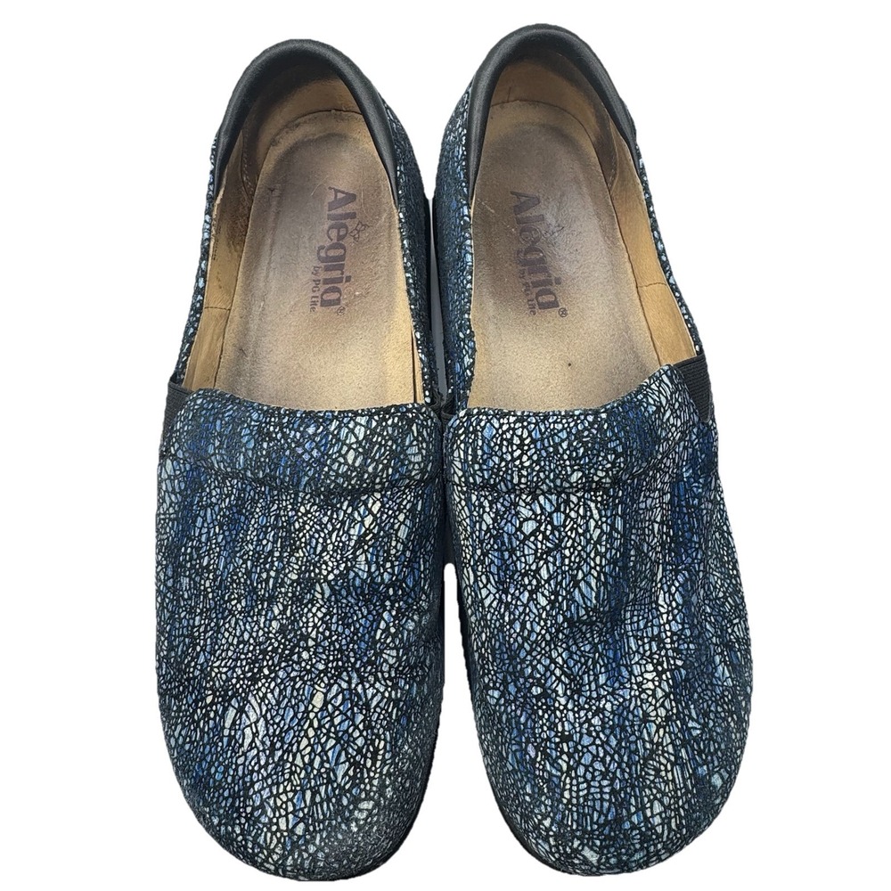 Womens Alegria Keli Pro Crackle Leather Mule Clog Size 9.5 / 41 Blue Butterfly